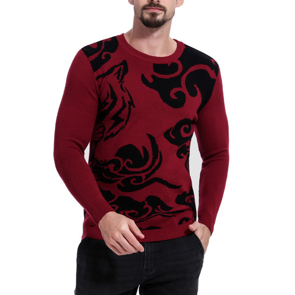 2019 Spring and Autumn Winter Hot Men's New Fashion Color Matching Sweater Trend Contrast Color Hollow Round Neck Sweater S-XL