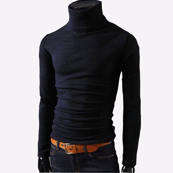 2018 New Autumn Mens Sweaters Casual Male turtleneck Man's Black Solid Knitwear Slim Fit Brand Clothing Sweater