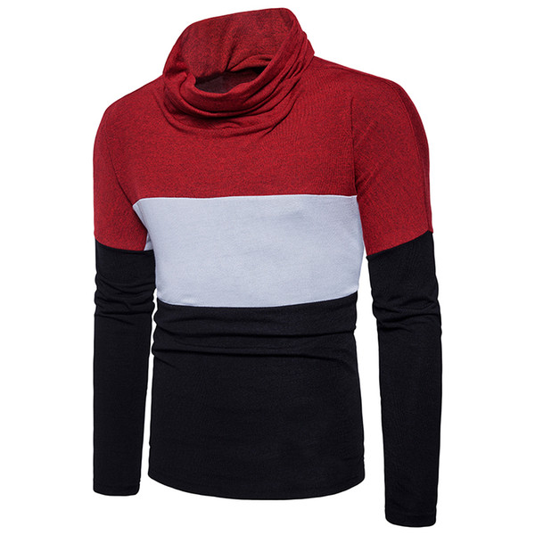 Fashion 2018 spring Autumn Casual Patchwork long sleeve knit High collar youth pullover sueter hombre sweater men