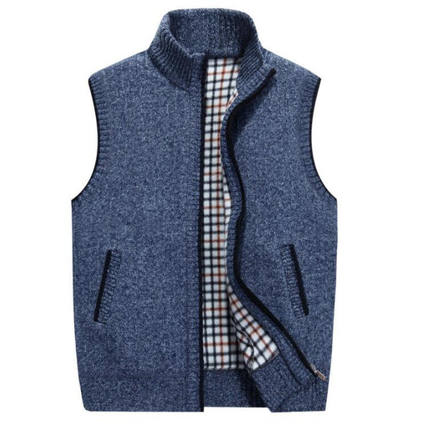 2018 Autumn Winter Men's Wool Sweaters Vest Coat Male Sleeveless Knitted Vest Jacket Solid Fleece Sweatercoat Plus Size 3XL