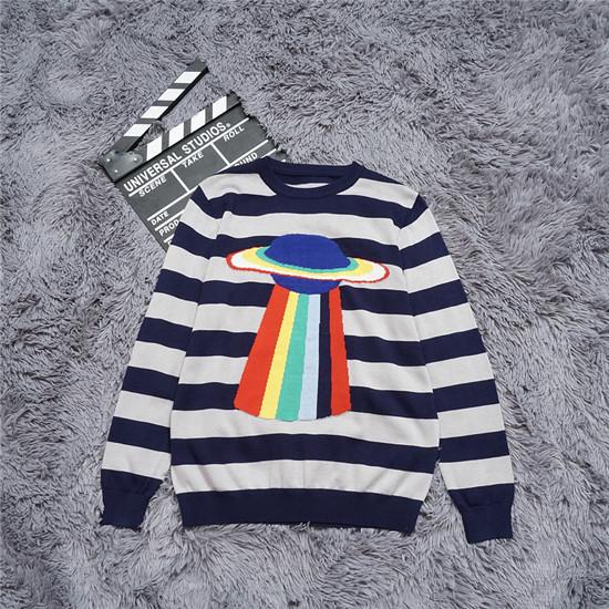 2018 High street sweater Top quality Italy Luxury Sweaters Spaceships Horizontal stripes sweater men women sweater