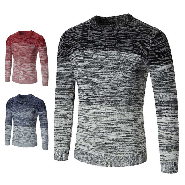 Fashion Autumn Winter Warm Sweater Men O-Neck Ombre Slim Fit Knitted Pullovers Sweaters Tops XRQ88