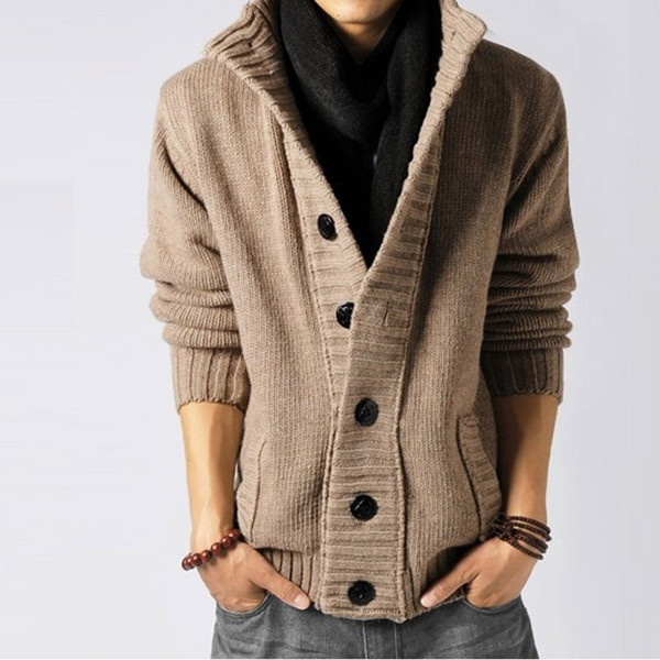 Mens korean casual knit sweater Casual Stand Collar Cable Knitted Pirate Button Down Cardigan Sweater For man Winter,fall