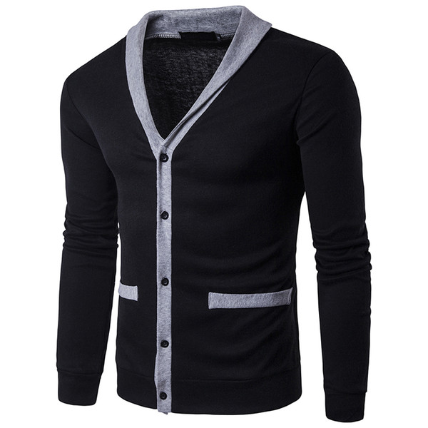 2017 New Fashion Autumn Patchwork Men's Sweaters High Quality V-Neck Splice Thin Cardigan Casual Coat Men Sweater Knitwear