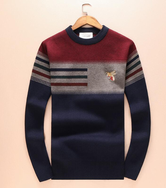 new Winter warm men 's cashmere sweater bee embroidery pattern long - sleeved shirt high - quality sets of men' s wear