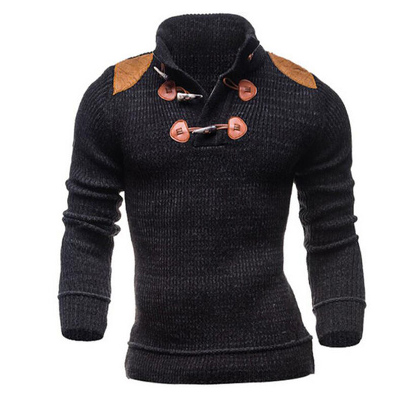 Wholesale- Male Sweater 2016 Male Brand High Quality Casual Slim Sweaters Men Personalized Decorative Hedging Collar Men'S Sweater XXL