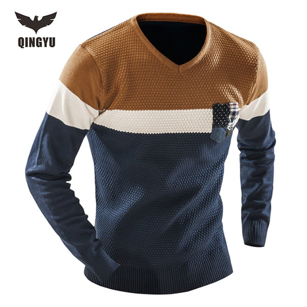 Wholesale- 2016 Turtleneck Sweater Stylish Knitted Long Sleeve V-Neck Pullover Sweaters Men Leisure Sweater Male Sweaters Pullover