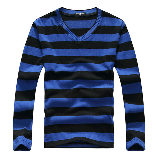 Wholesale- 2016 New Arrive Casual Stripe Sweater Men Pullovers Brand Winter Knitting Long Sleeve V-Neck Slim Knitwear Sweaters Size M-XXL