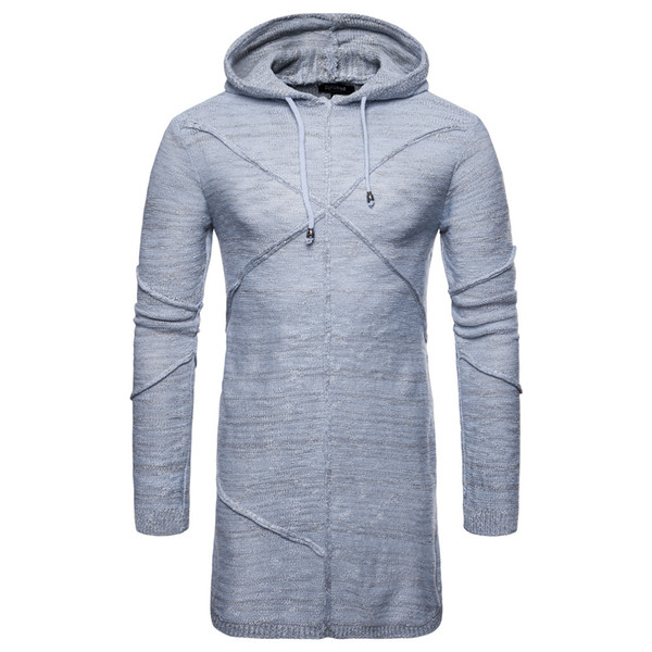 Autumn and winter foreign trade new men's long sweater soft color hooded long-sleeved sweater