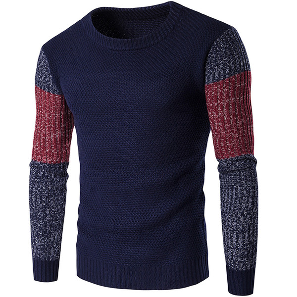 Men's Casual Vintage Patchwork Mix-colors Sweater Long Sleeve O-Neck Slim Knitted Sweaters Pullovers Jumpers Warm XL XXL Y2029