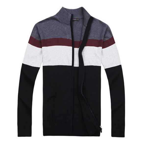 2019 Autumn Brand Casual Men Sweaters Long Sleeve Mens Striped Knitted Zipper Cardigan Slim Fit Patchwork Cardigan Sweater Mens