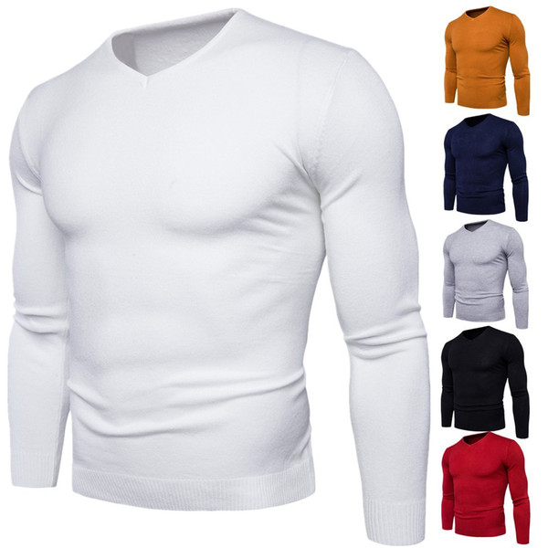 The new 2017 men v-neck sweater pure color long sleeve men sweater coat