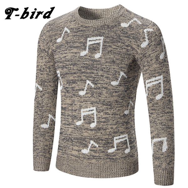 T-Bird 2017 Fashion Brand Clothing Men Note Printing Sweater Simple O-Neck Slim Fit Casual Pullover Men Sweaters Knitting Mens