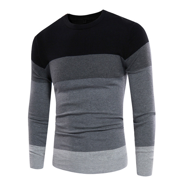 LASPERAL Men Sweater Striped Slim Men Sweater Knited Mens Three Color Sweaters Pullovers Plus Size 3XL Autumn Patchwork O-Neck