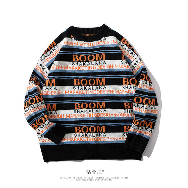 Mens Sweater Striped Irregular Letter Jacquard Casual Sweater Mens Fashion Small Turtleneck Sweater free