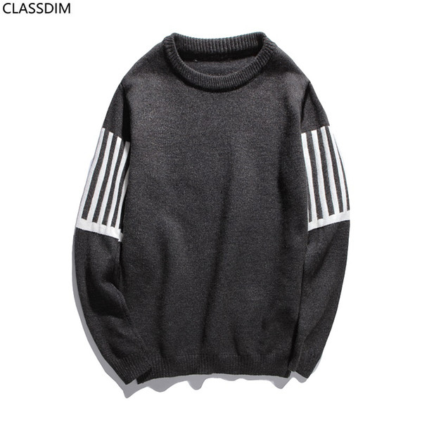 Men's Pure Color Simple Fashion Round O-neck Sweater Men's Autumn And Winter New Cotton Striped Cuff Sweater Size M-2XL