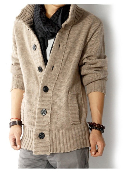 Men's New Long Section Stand Collar Thick Button Sweater Men's Fashion High Quality Autumn And Winter Cardigan Jacket