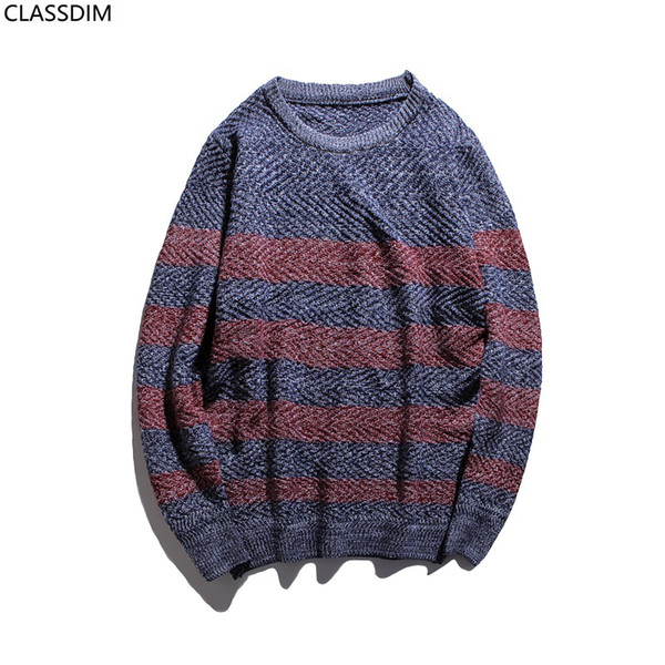 Men's Autumn And Winter New Style Knitted Sweater Men's Fashion Striped Round Neck Sweater Size M-2XL