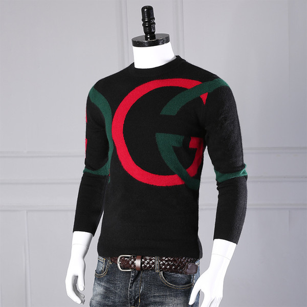 New Autumn and winter high quality cashmere men sweater embroidery decoration big letters sweater t shirt