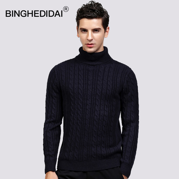 Spring Slim Sweater Men Turtle Neck Knitted Sweater Cotton Male Pullover Dress Men Autumn Knitted Tops Black