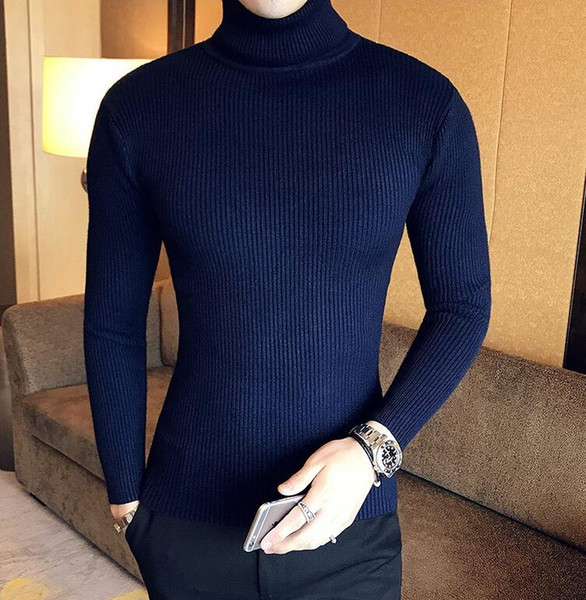 New hot men's slim solid color turtleneck sweaters brand Slim pullover designer tightfitting longsleeved shirt free shipping