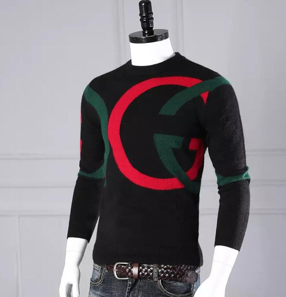 New Autumn and winter high quality cashmere men sweater embroidery decoration big letters sweater t shirt