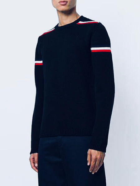 Milan Runway 2019 Gray/Navy Blue Long Sleeves Sweaters Womens And Mens Designer Appliuqe Striped Pullovers Mens M/L/XL/2XL 873720