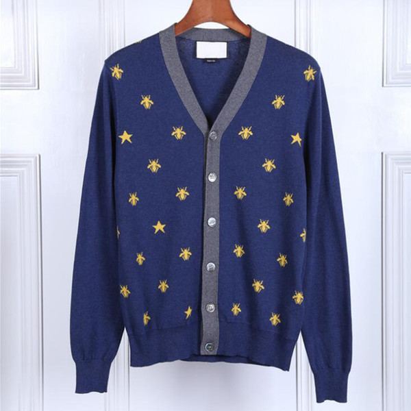 New Man Luxury Winter Sweaters Fashion Embroidered Bees Star Sweaters Casual Cardigan V-neck Young sweater tops