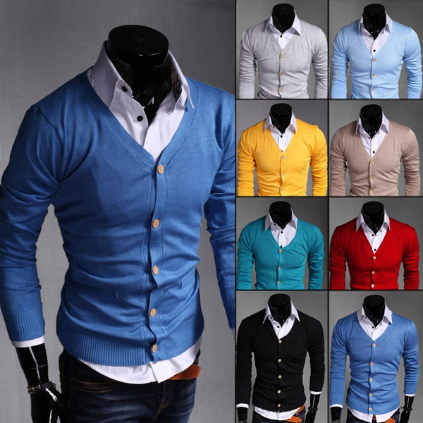 Men's Fashion Boutique Pure Color Cotton Cardigan V-neck Formal Social Business Knitting A Sweater Male Sweater High Quality Hotsale