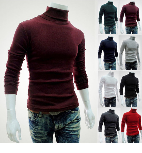 Men High Collar Knitted Sweater Solid Color Long Sleeve Slim Winter Tops Outwear Slim Pullover Cardigan Coat Shirts 100pcs LJJO3231