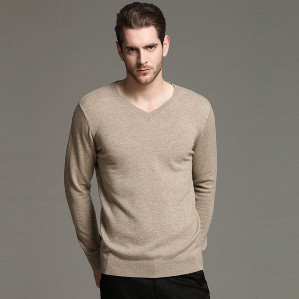 Sweater Men V Neck Winter Warm 100% Wool Men's Pullover Sweaters Casual Slim Fit Male Knitted Jumpers Red Black Blue Khaki