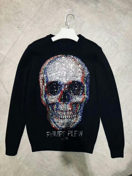 wholesale high end men wool cashmere sweaters black with skull