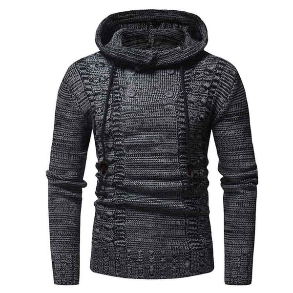 Men Hooded Sweater Fashionable Casual Drawstring Long Sleeve Knitted Pullover Top Dropshipping