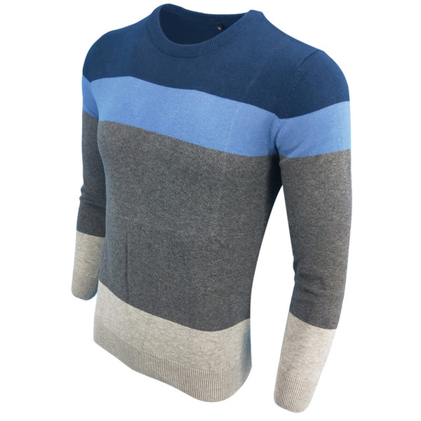 The new men's round collar stripe men's sweater han version of sweater spring tide free delivery.