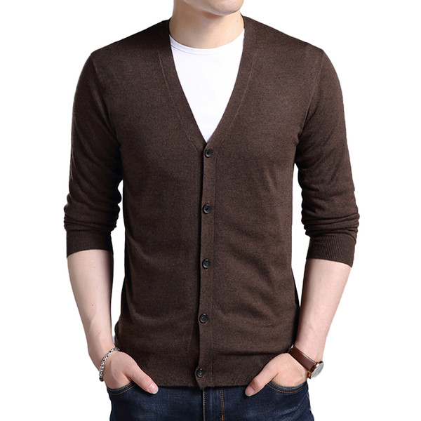 Autumn Winter Men Warm Sweater Cardigan Solid Color V-Neck Slim Fit Knitwear