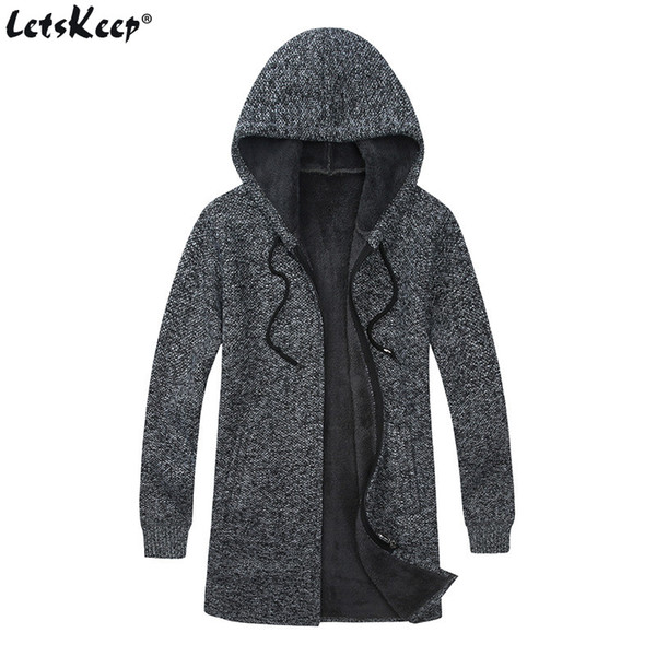 2018 LetsKeep Winter mens sweater coat men fleece warm long cardigan Hooded Knitted Sweaters sweatercoat Plus size 3XL , MA526