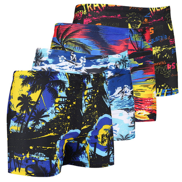 Vertvie Print Men Swim Trunks Swimwear Sport Briefs Swimsuit Beach Boxer Board Shorts Wear Holiday Bathing Suit Male Body Bottom