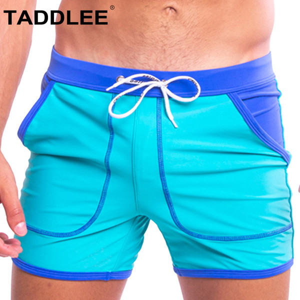 Taddlee Brand Sexy Men Swimwear Swimsuits Swim Boxer Trunks Board Surfing Briefs Gay Quick Drying Solid Color with Pocket Shorts