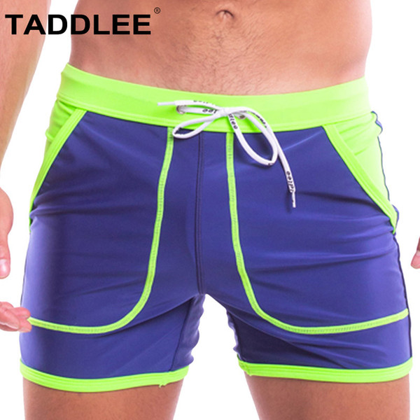 Taddlee Brand Sexy Swimwear Men Swimsuits Swim Boxer Briefs Surfing Boardshorts Man Quick Drying Shorts Solid Color Tunks Pocket