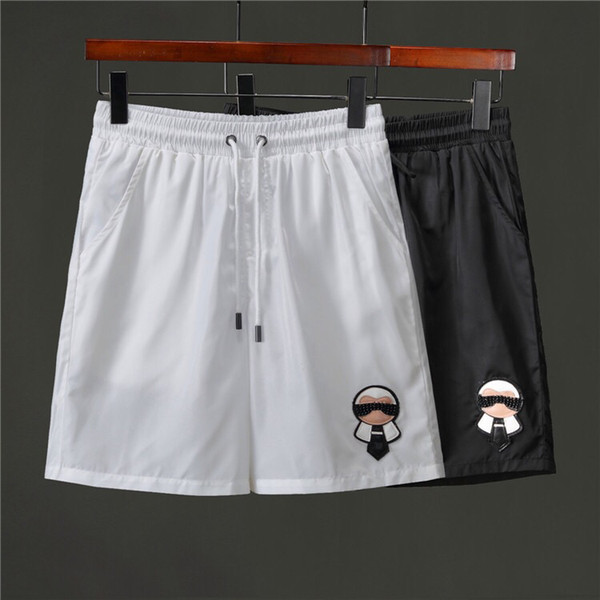 Men's shorts cotton small cartoon embroidered casual sharp length short elastic waist pocket side drawstring men's shorts