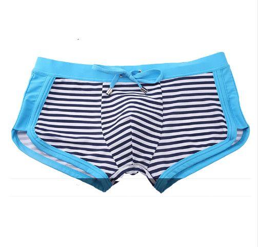 Striped Men's Swimming Trunks Desmiit Swimwear Men Swimsuit Gay Swim Wear Low Waist Boxer Shorts Sexy Penis Pouch Sunga Man