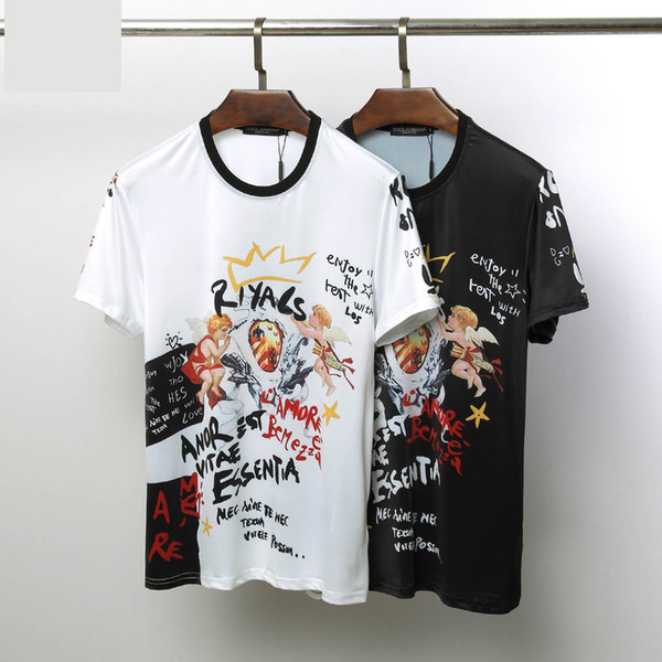 2019 new European and American brand fashion designer original summer casual T-shirt high-end rose print fashion sports hip hop style