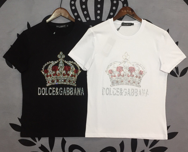 For his new summer short-sleeved T-shirt with European and American diamond crown fashion men's hip-hop mercerized cotton high quality