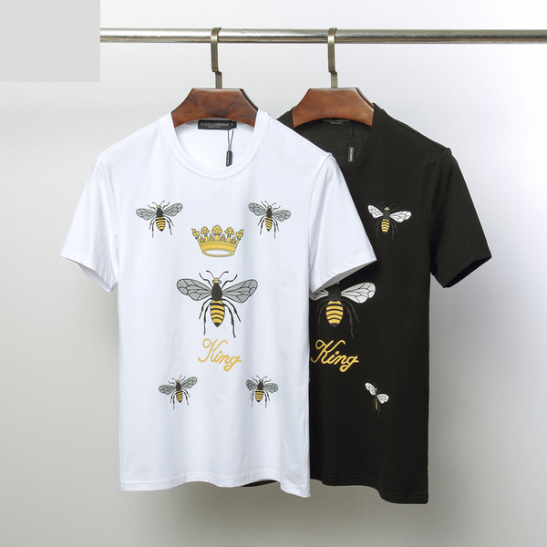 European and American new men's T-shirt O collar short sleeve brand designer clothing hip-hop small bee high quality silk cotton comfortable