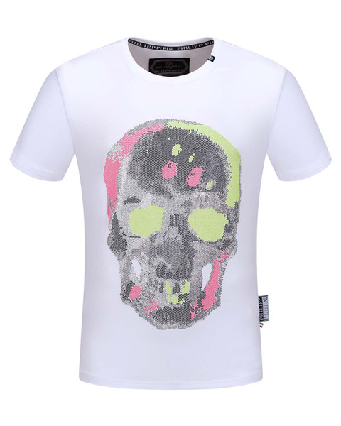 new summer men's casual new men's T shirt short sleeve skull inlays craft embroidery letters menswear size 3XL