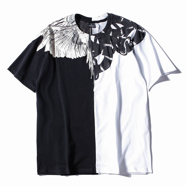 2019 brand design men's T-shirt summer new Yin and Yang black and white wing print T-shirt casual short-sleeved men's T-shirt round collar h