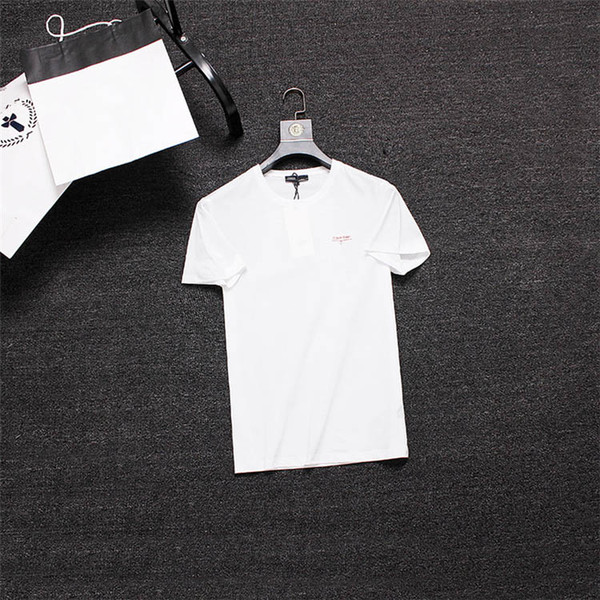 19SS new men's summer T-shirt monochrome printed cotton T-shirt base black white pink short-sleeved blouse m-3xl