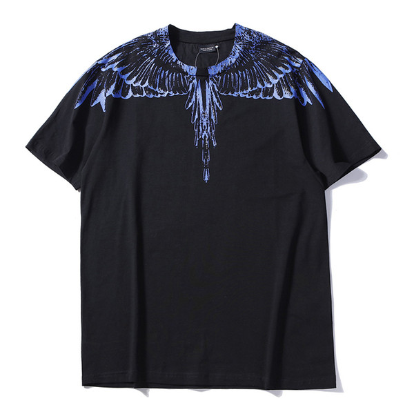 Summer 2019 new men's short-sleeved T-shirt hip-hop brand design trend fashion street men's blue wings print casual face men's T-shirt size