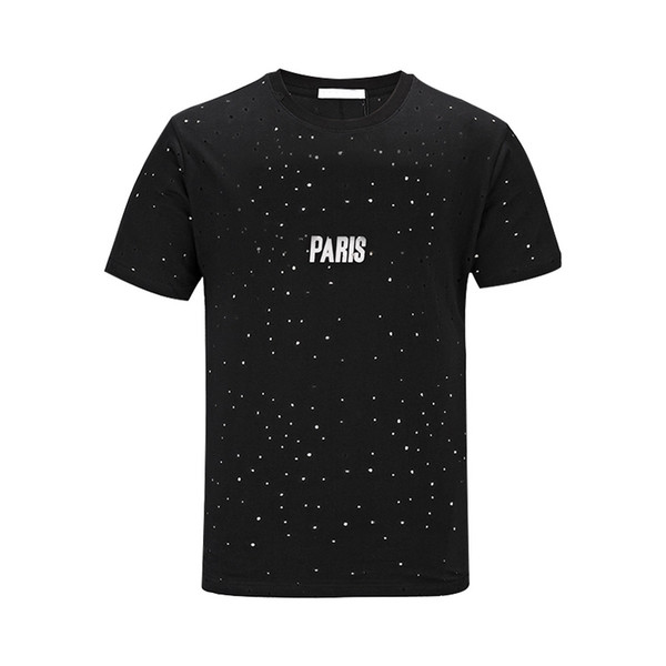 men 18 Summer Street wear Europe Designer Paris T-Shirts Fashion Men High Quality Big Broken Hole Cotton Casual Tshirt Men Tee T-shirt M-3XL