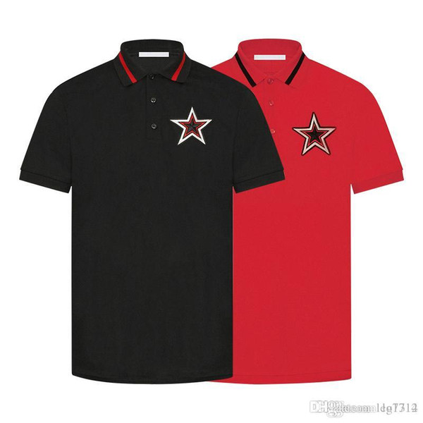 2018 Italian designer new men's casual striped shirt fashion lapel POLO shirt embroidery star patch POLO shirt